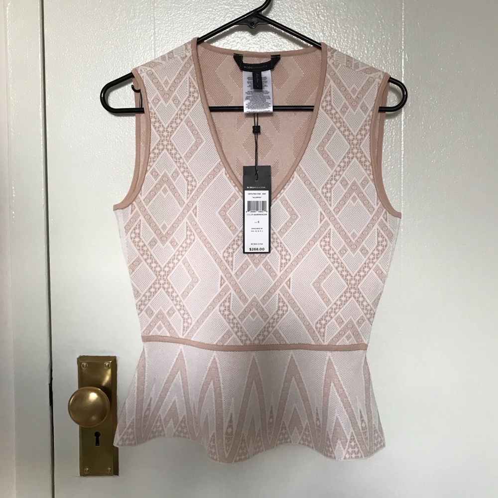 BCBGMaxAzria Alonya Knit Jacquard Peplum Top